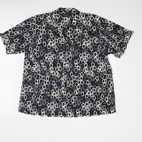 Forever Womens Black Geometric Polyester Basic Blouse Size XL V-Neck - Ring Detail