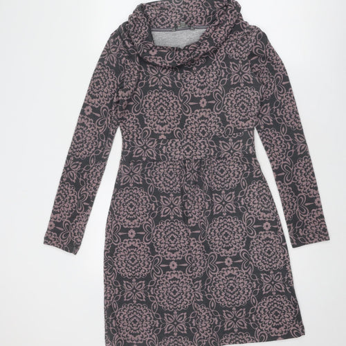 Lily & Me Womens Grey Floral Polyester Jumper Dress Size 8 Roll Neck Pullover