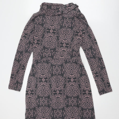 Lily & Me Womens Grey Floral Polyester Jumper Dress Size 8 Roll Neck Pullover