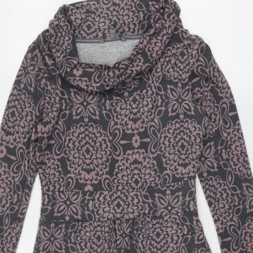 Lily & Me Womens Grey Floral Polyester Jumper Dress Size 8 Roll Neck Pullover