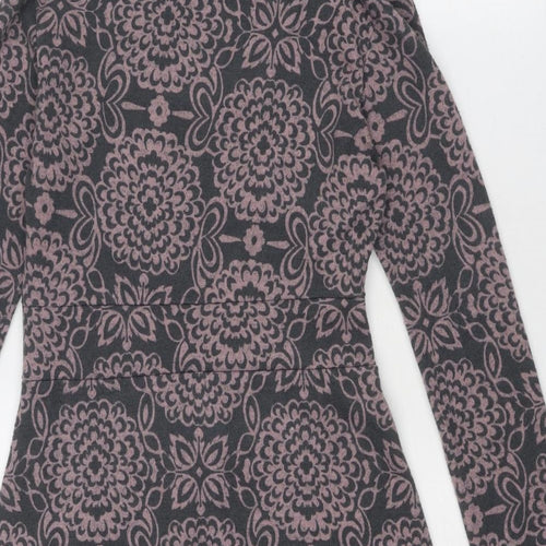 Lily & Me Womens Grey Floral Polyester Jumper Dress Size 8 Roll Neck Pullover