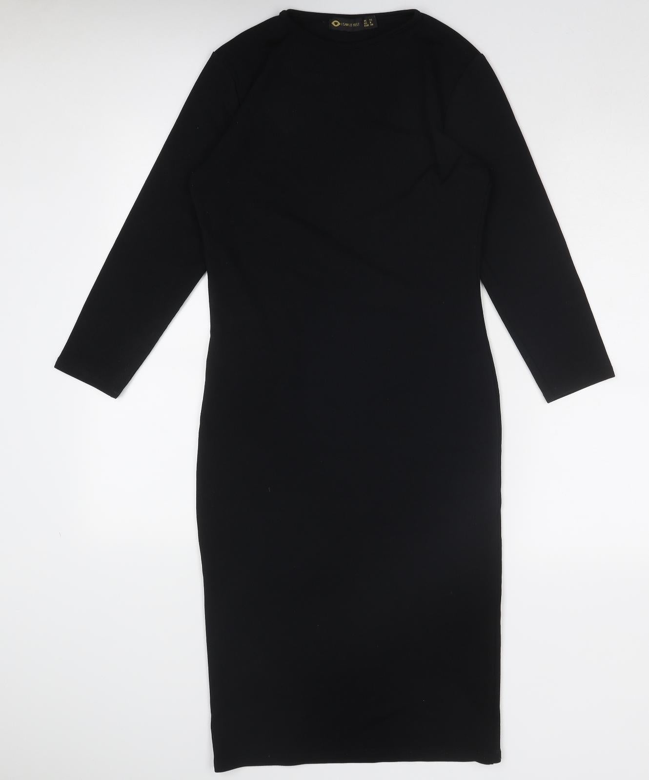 I SAW IT FIRST Womens Black Polyester A-Line Size 12 Round Neck Pullover