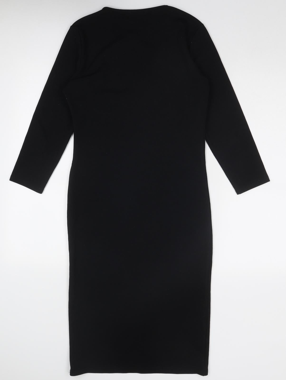 I SAW IT FIRST Womens Black Polyester A-Line Size 12 Round Neck Pullover