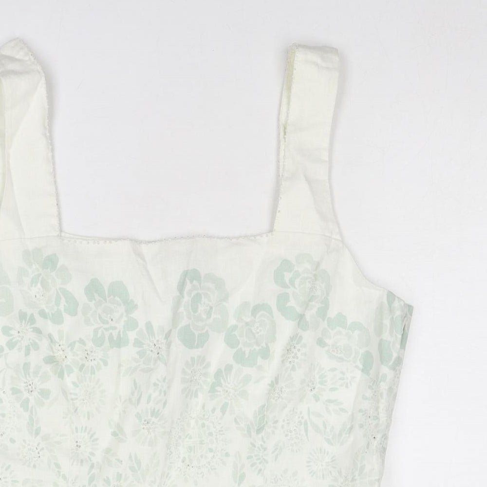 Kaliko Womens Ivory Floral Linen Basic Tank Size 14 Square Neck