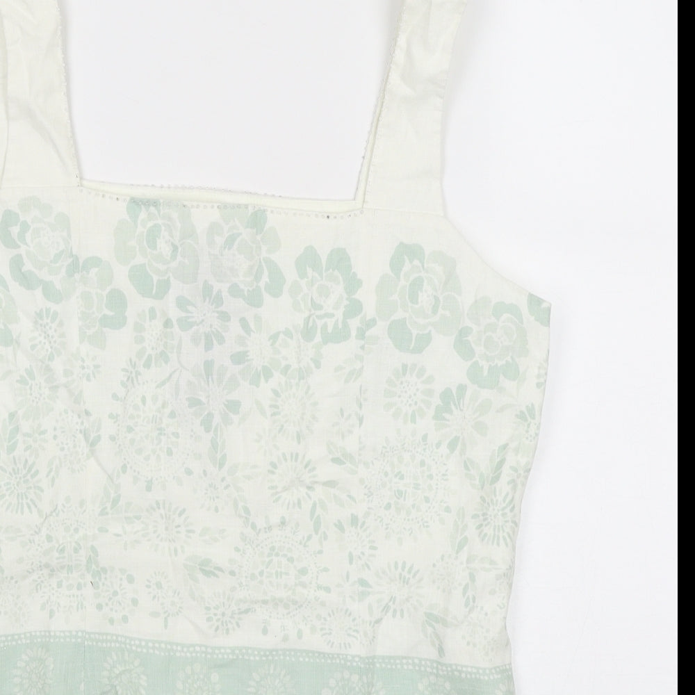 Kaliko Womens Ivory Floral Linen Basic Tank Size 14 Square Neck