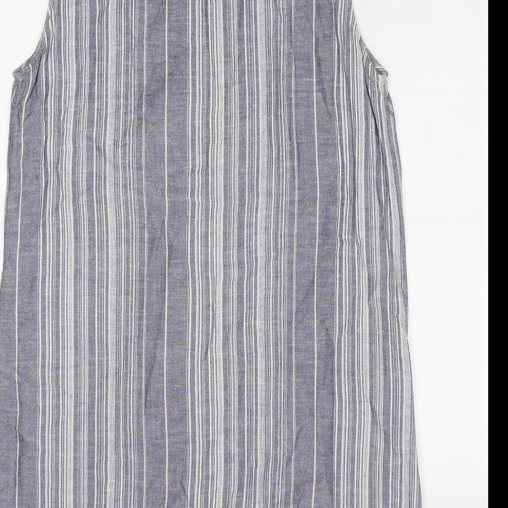Roman Womens Blue Striped Viscose A-Line Size 14 V-Neck Pullover