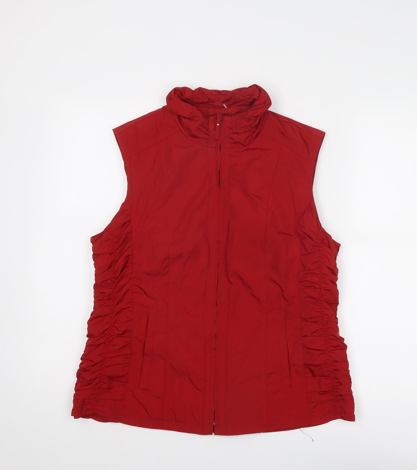 Barbara Lebek Womens Red Gilet Jacket Size 14 Zip - Ruched Detail