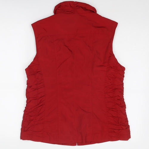 Barbara Lebek Womens Red Gilet Jacket Size 14 Zip - Ruched Detail
