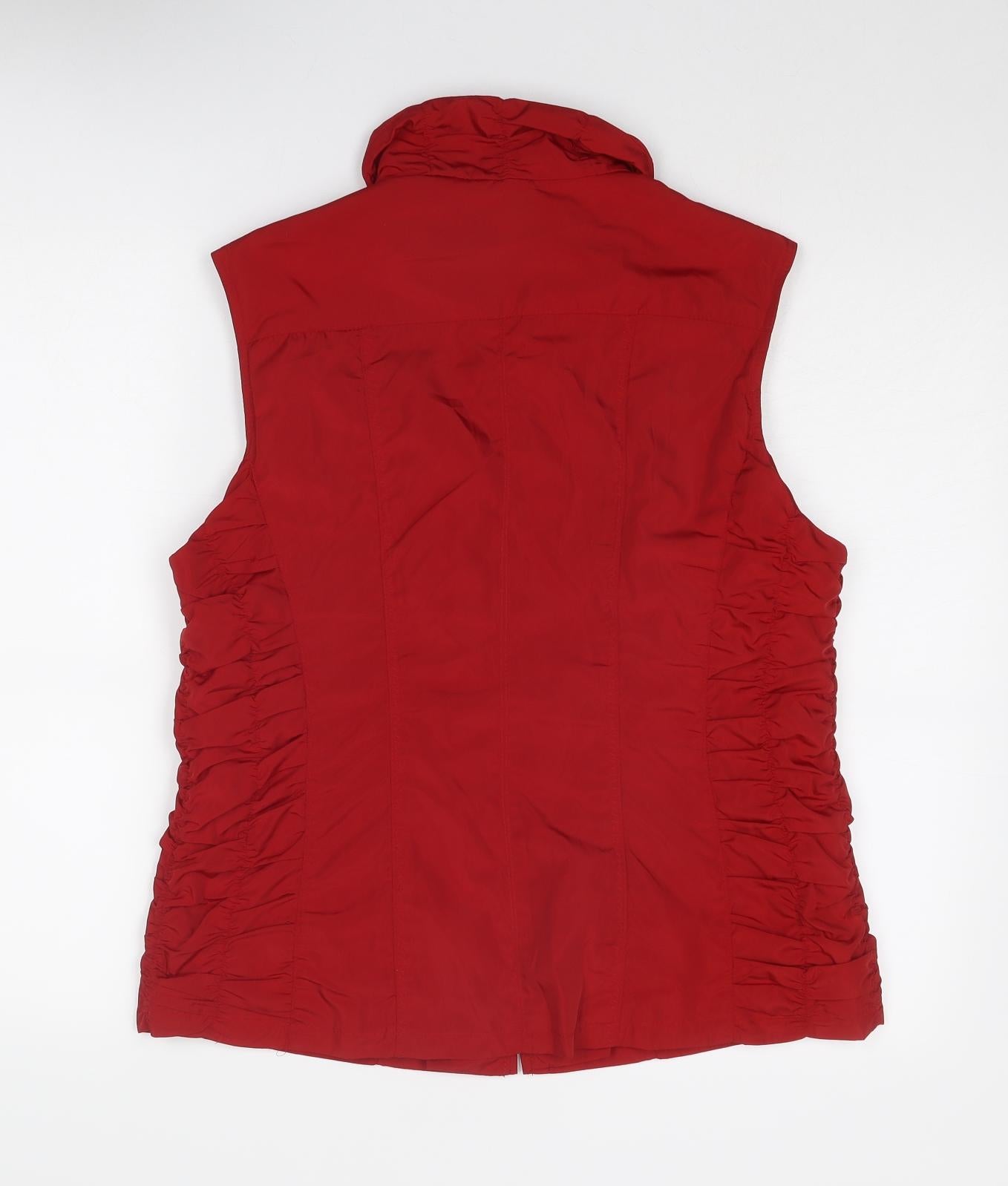 Barbara Lebek Womens Red Gilet Jacket Size 14 Zip - Ruched Detail