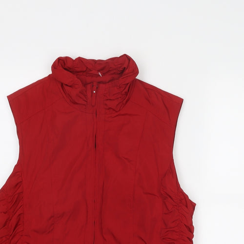 Barbara Lebek Womens Red Gilet Jacket Size 14 Zip - Ruched Detail