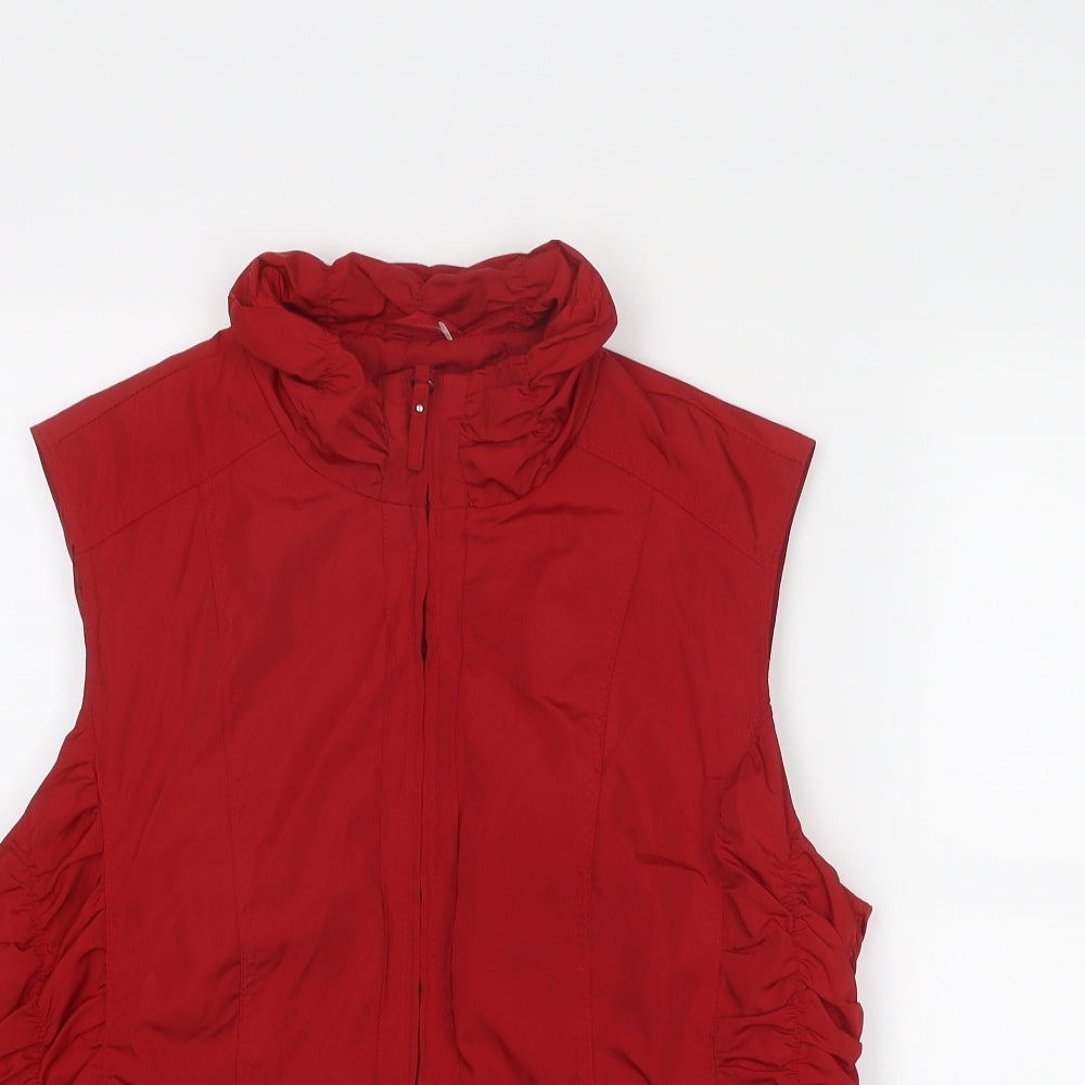 Barbara Lebek Womens Red Gilet Jacket Size 14 Zip - Ruched Detail