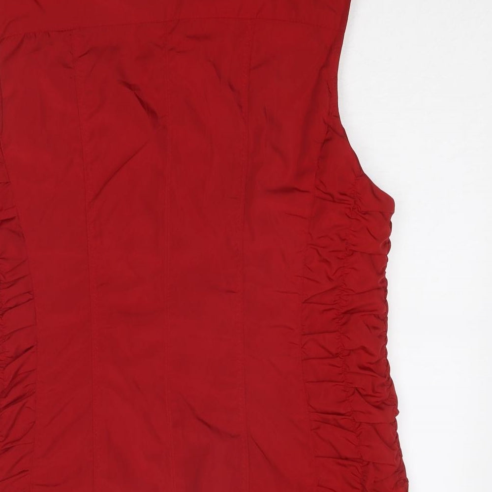 Barbara Lebek Womens Red Gilet Jacket Size 14 Zip - Ruched Detail