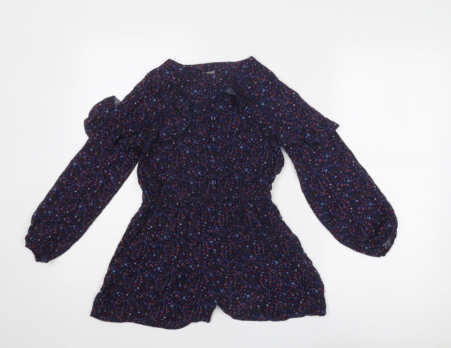 NEXT Girls Blue Geometric Viscose Playsuit One-Piece Size 9 Years Button