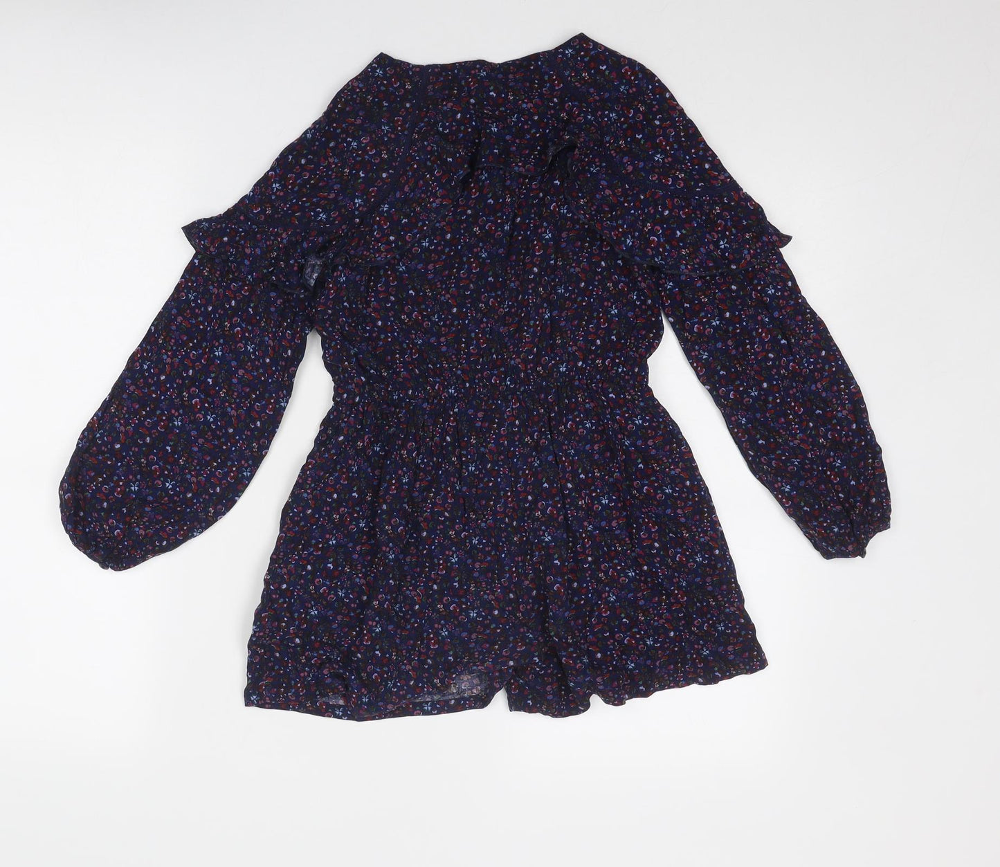 NEXT Girls Blue Geometric Viscose Playsuit One-Piece Size 9 Years Button