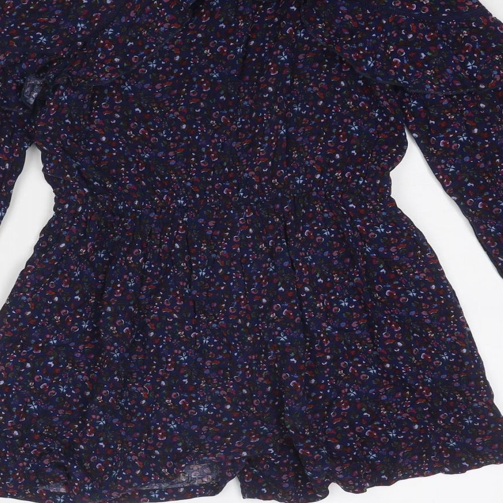 NEXT Girls Blue Geometric Viscose Playsuit One-Piece Size 9 Years Button