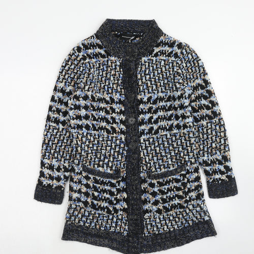 Anonymous Womens Blue Round Neck Geometric Acrylic Cardigan Jumper Size M