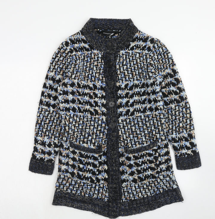 Anonymous Womens Blue Round Neck Geometric Acrylic Cardigan Jumper Size M