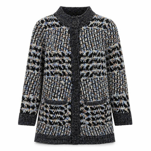 Anonymous Womens Blue Round Neck Geometric Acrylic Cardigan Jumper Size M