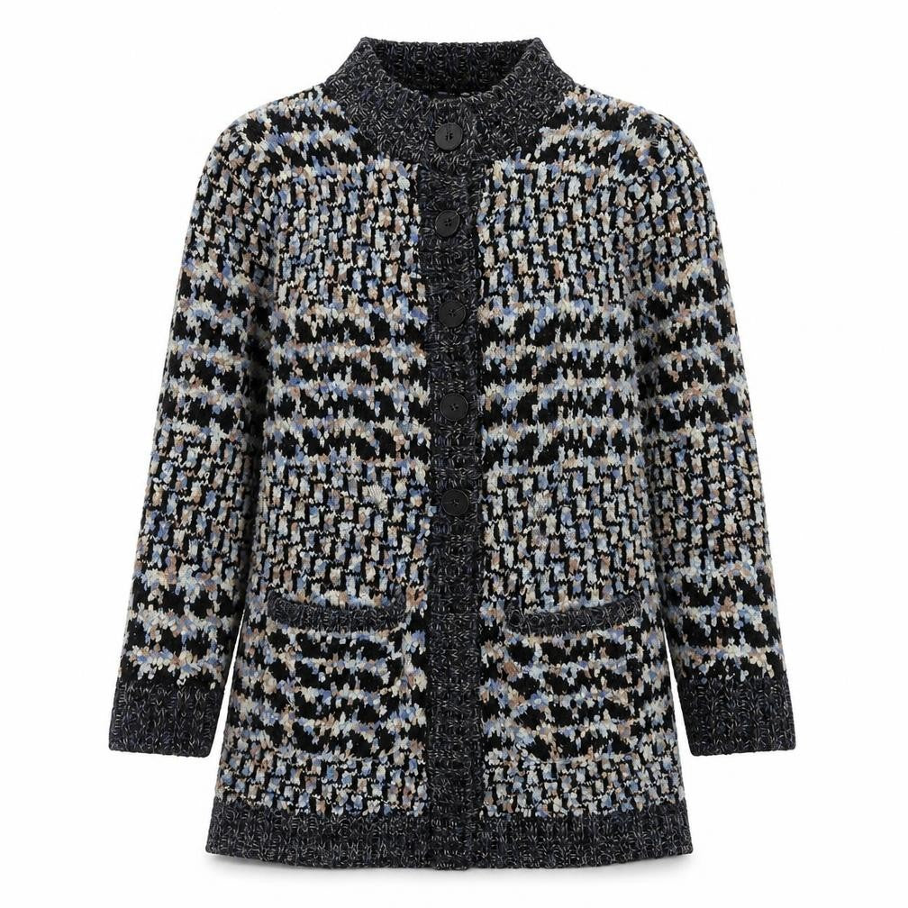 Anonymous Womens Blue Round Neck Geometric Acrylic Cardigan Jumper Size M