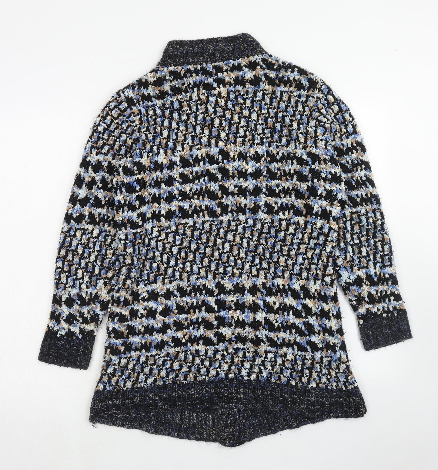 Anonymous Womens Blue Round Neck Geometric Acrylic Cardigan Jumper Size M