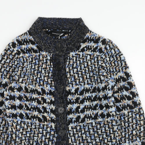 Anonymous Womens Blue Round Neck Geometric Acrylic Cardigan Jumper Size M