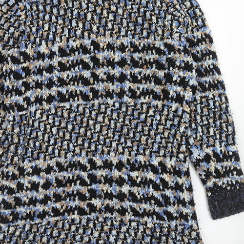 Anonymous Womens Blue Round Neck Geometric Acrylic Cardigan Jumper Size M