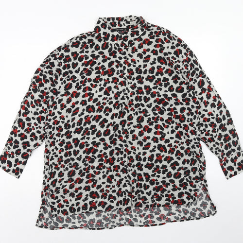 Zara Womens Red Animal Print Viscose Basic Button-Up Size L Collared - Leopard Print