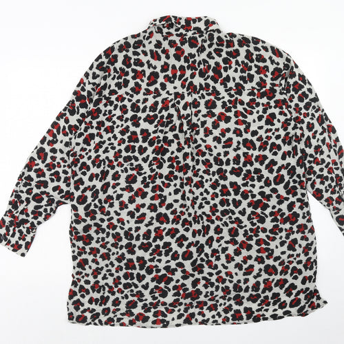 Zara Womens Red Animal Print Viscose Basic Button-Up Size L Collared - Leopard Print