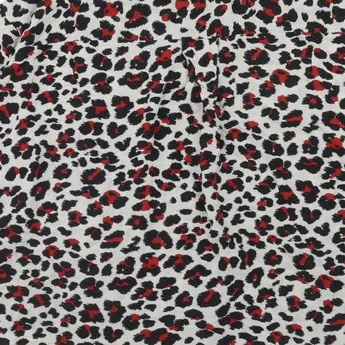 Zara Womens Red Animal Print Viscose Basic Button-Up Size L Collared - Leopard Print