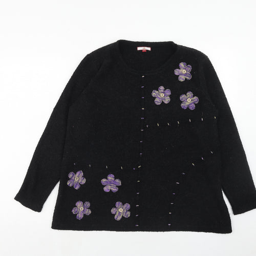 Joe Browns Womens Black Round Neck Floral Acrylic Pullover Jumper Size 16