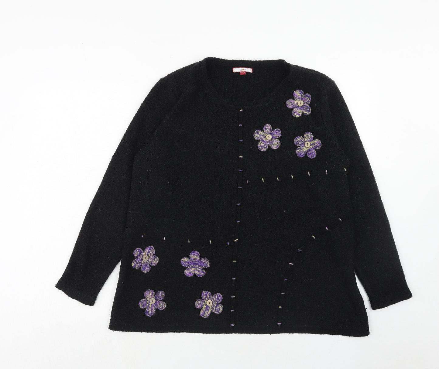 Joe Browns Womens Black Round Neck Floral Acrylic Pullover Jumper Size 16