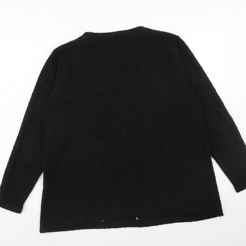 Joe Browns Womens Black Round Neck Floral Acrylic Pullover Jumper Size 16