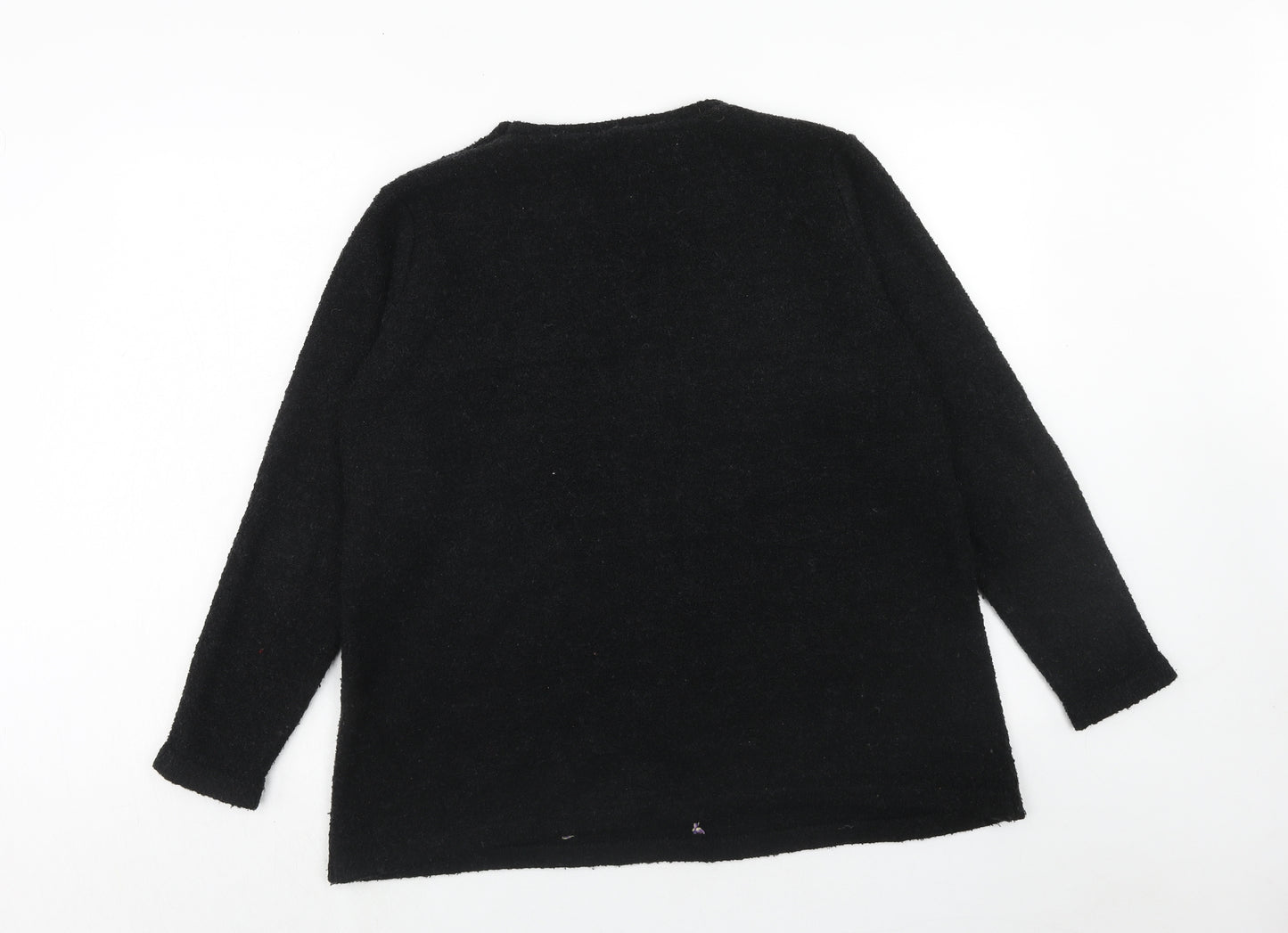 Joe Browns Womens Black Round Neck Floral Acrylic Pullover Jumper Size 16