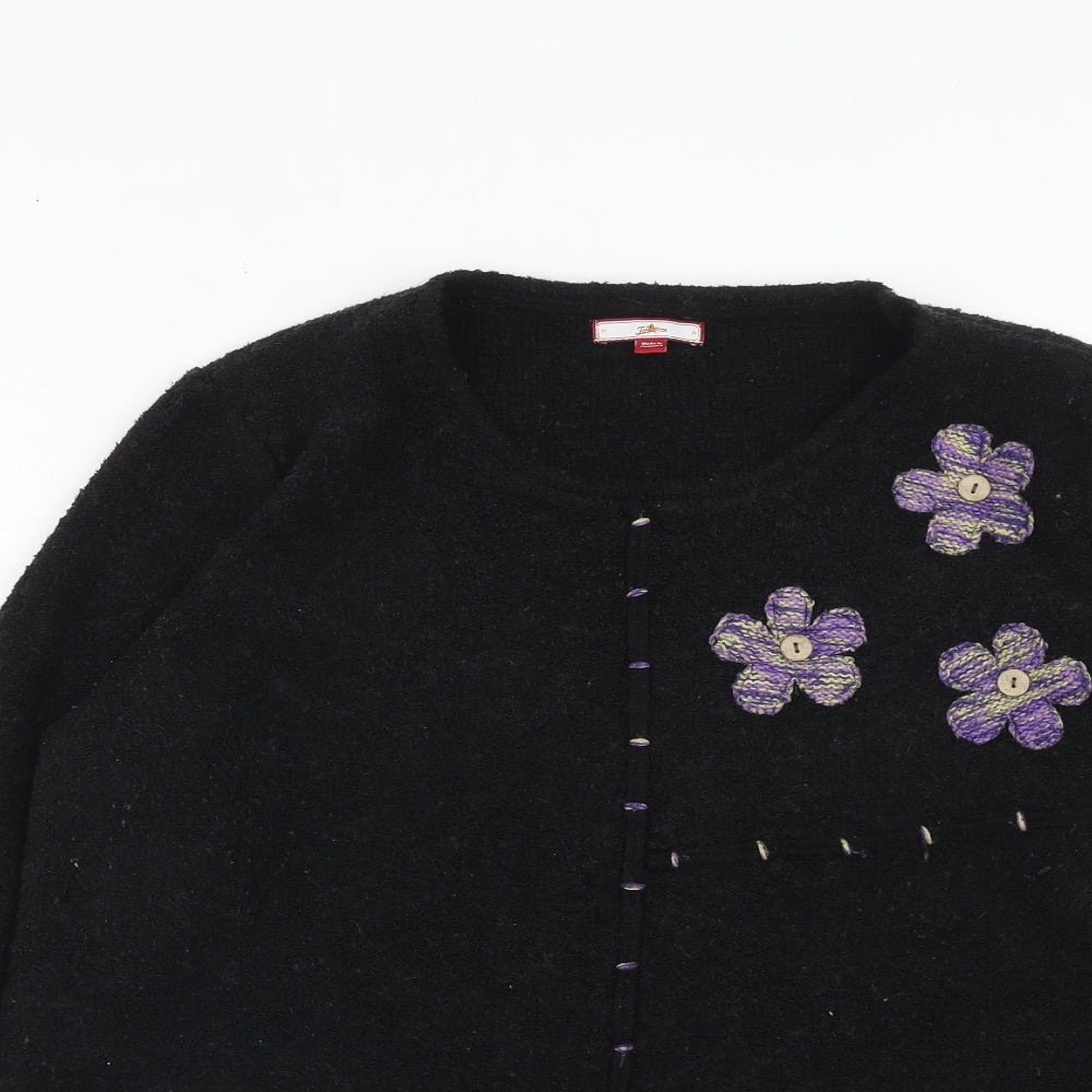 Joe Browns Womens Black Round Neck Floral Acrylic Pullover Jumper Size 16