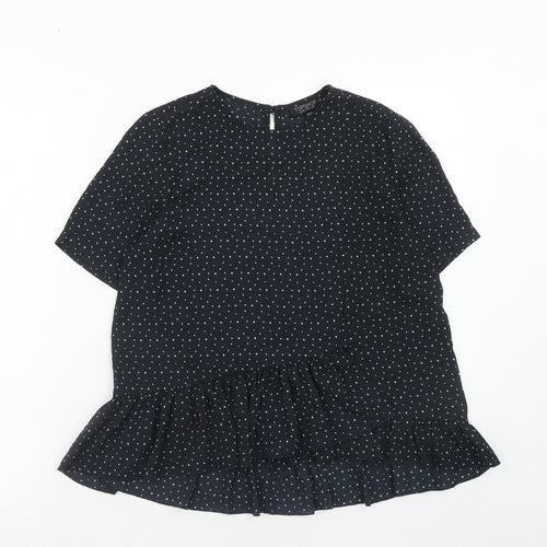 Topshop Womens Black Geometric Polyester Basic Blouse Size 8 Round Neck - Star Print