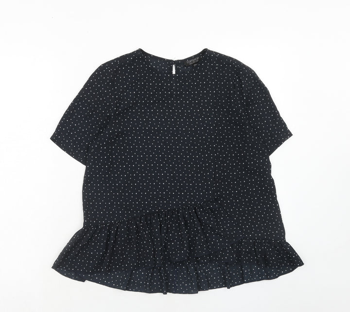 Topshop Womens Black Geometric Polyester Basic Blouse Size 8 Round Neck - Star Print
