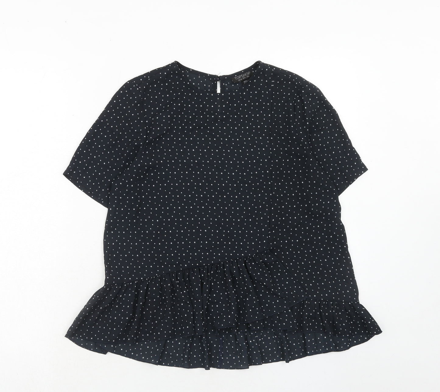 Topshop Womens Black Geometric Polyester Basic Blouse Size 8 Round Neck - Star Print