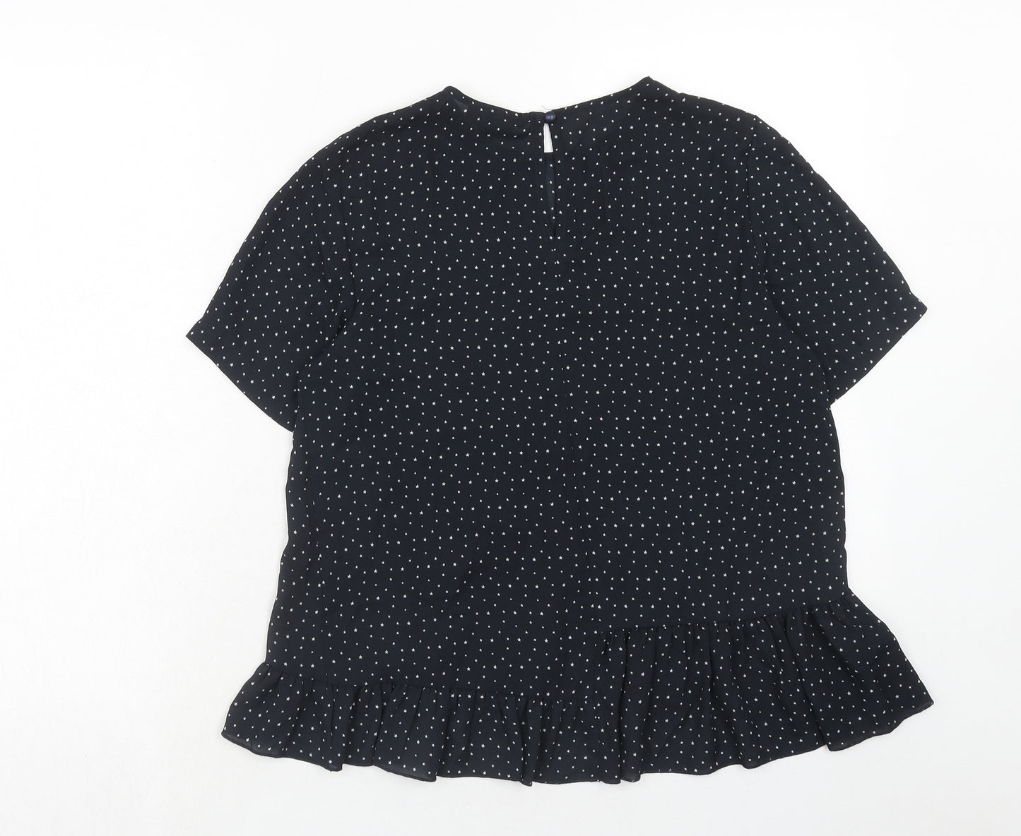 Topshop Womens Black Geometric Polyester Basic Blouse Size 8 Round Neck - Star Print