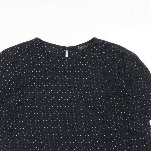 Topshop Womens Black Geometric Polyester Basic Blouse Size 8 Round Neck - Star Print