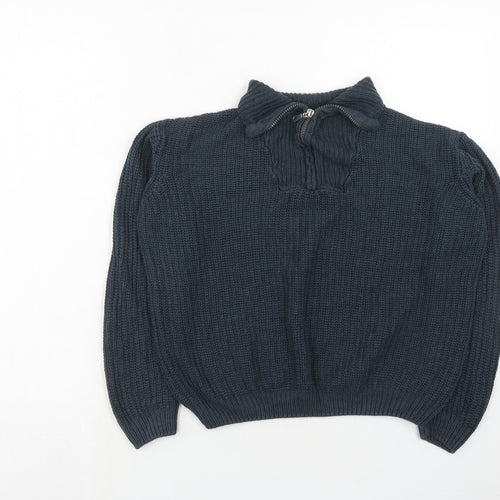 River Island Boys Blue Mock Neck Acrylic Pullover Jumper Size 12 Years Zip