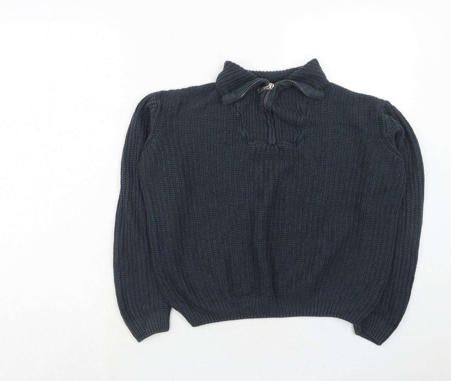 River Island Boys Blue Mock Neck Acrylic Pullover Jumper Size 12 Years Zip