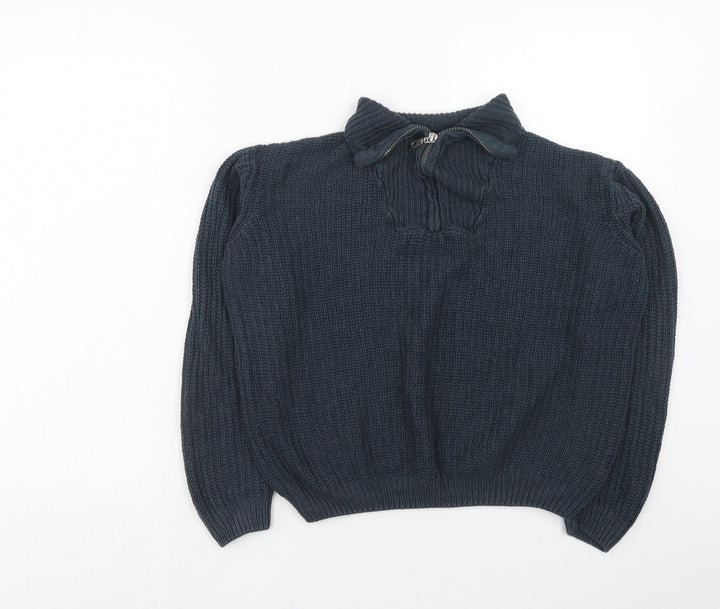 River Island Boys Blue Mock Neck Acrylic Pullover Jumper Size 12 Years Zip