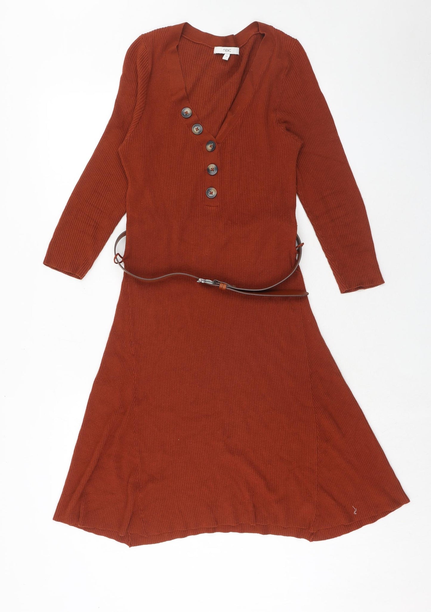 NEXT Womens Brown Viscose A-Line Size 14 V-Neck Pullover