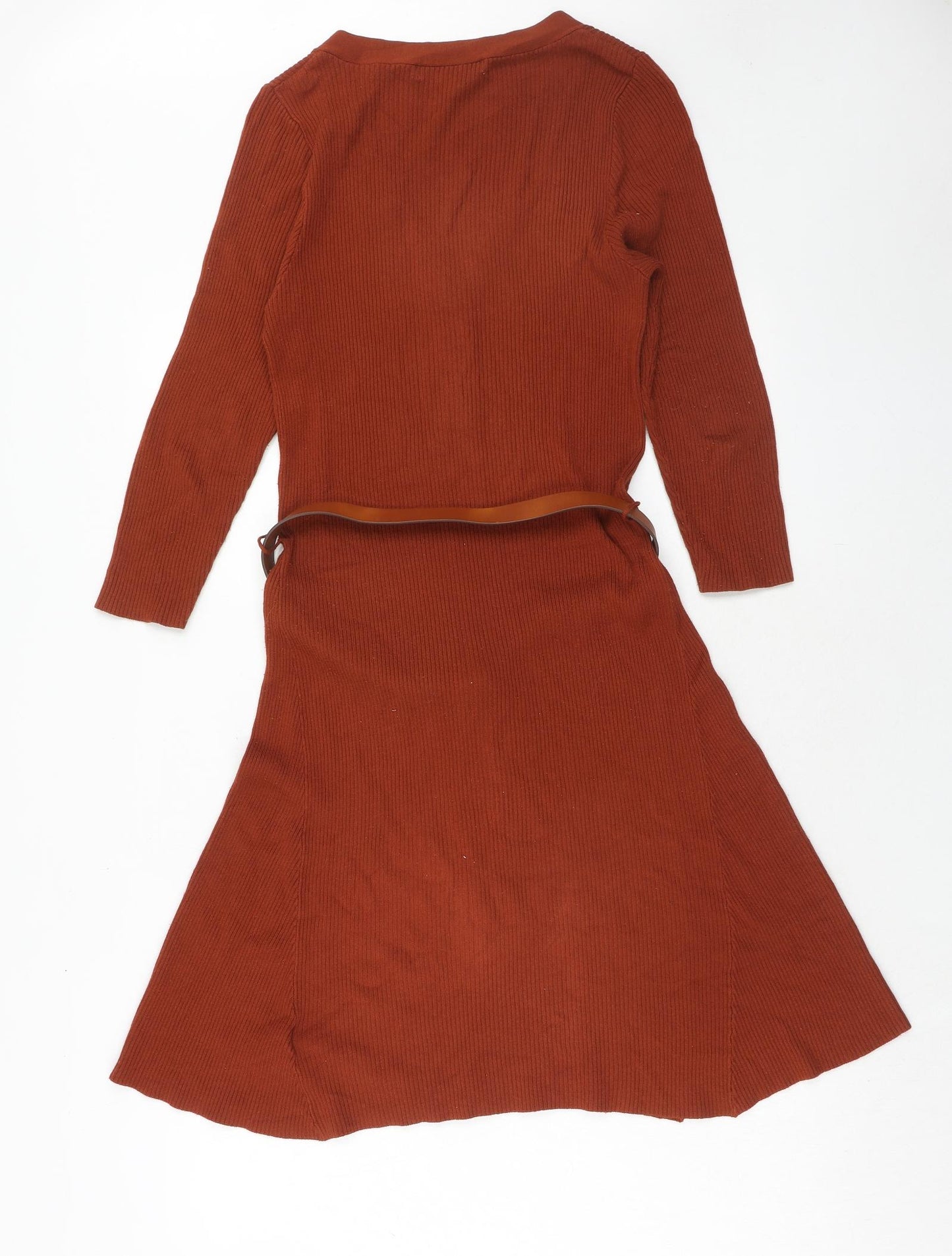 NEXT Womens Brown Viscose A-Line Size 14 V-Neck Pullover