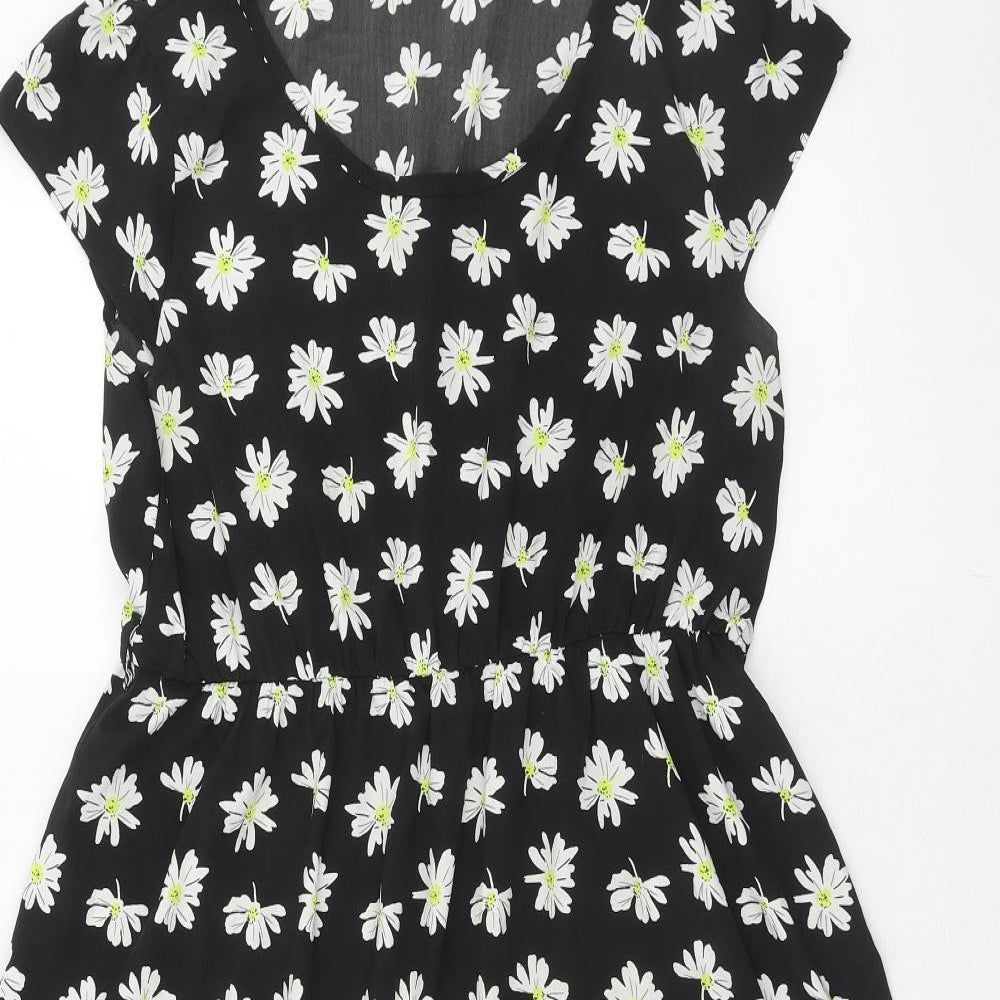 New Look Womens Black Floral Polyester A-Line Size 14 Round Neck Pullover