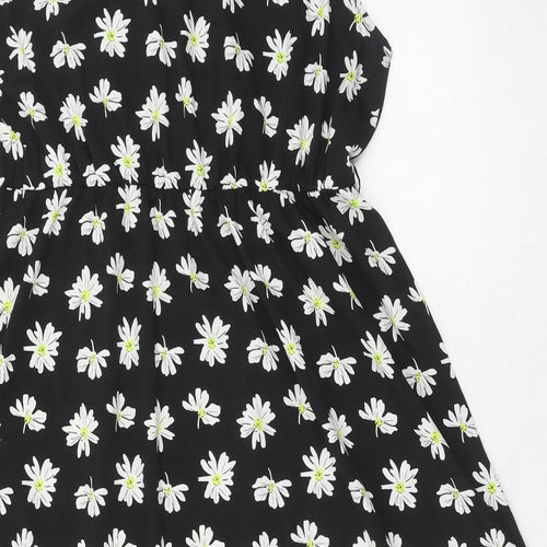 New Look Womens Black Floral Polyester A-Line Size 14 Round Neck Pullover