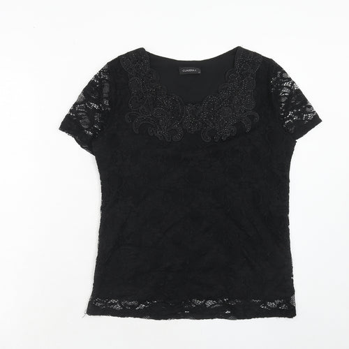 Claudia C Womens Black Nylon Basic T-Shirt Size 12 Round Neck