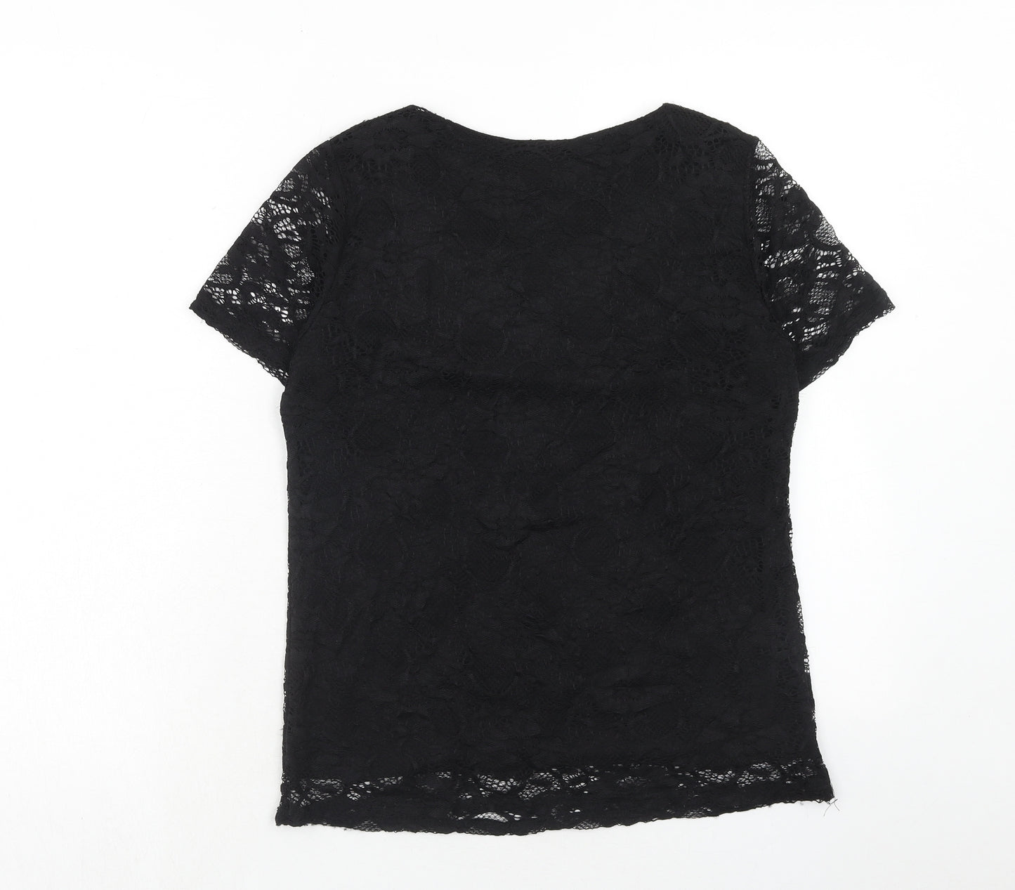 Claudia C Womens Black Nylon Basic T-Shirt Size 12 Round Neck