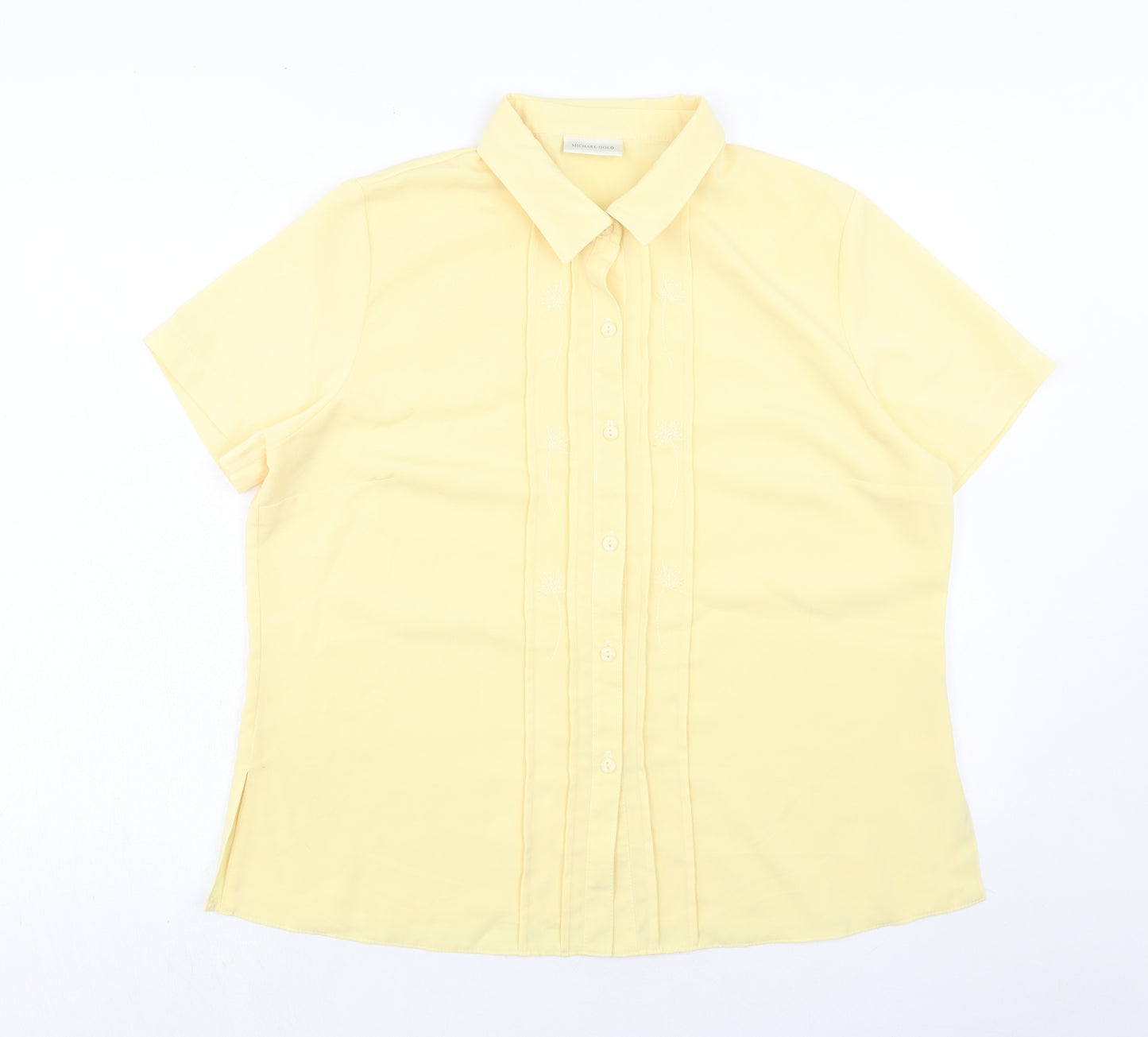 Michele Gold Womens Yellow Polyester Basic Button-Up Size 20 Collared