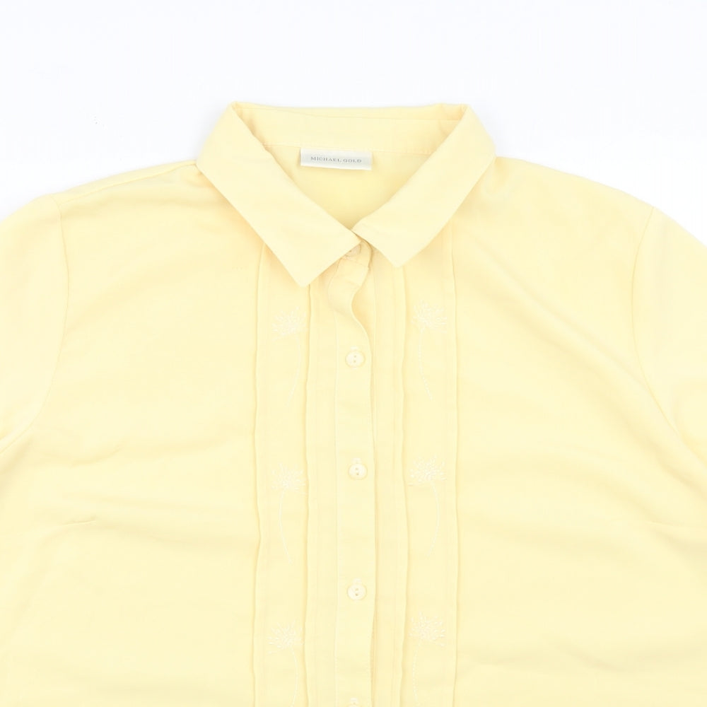 Michele Gold Womens Yellow Polyester Basic Button-Up Size 20 Collared